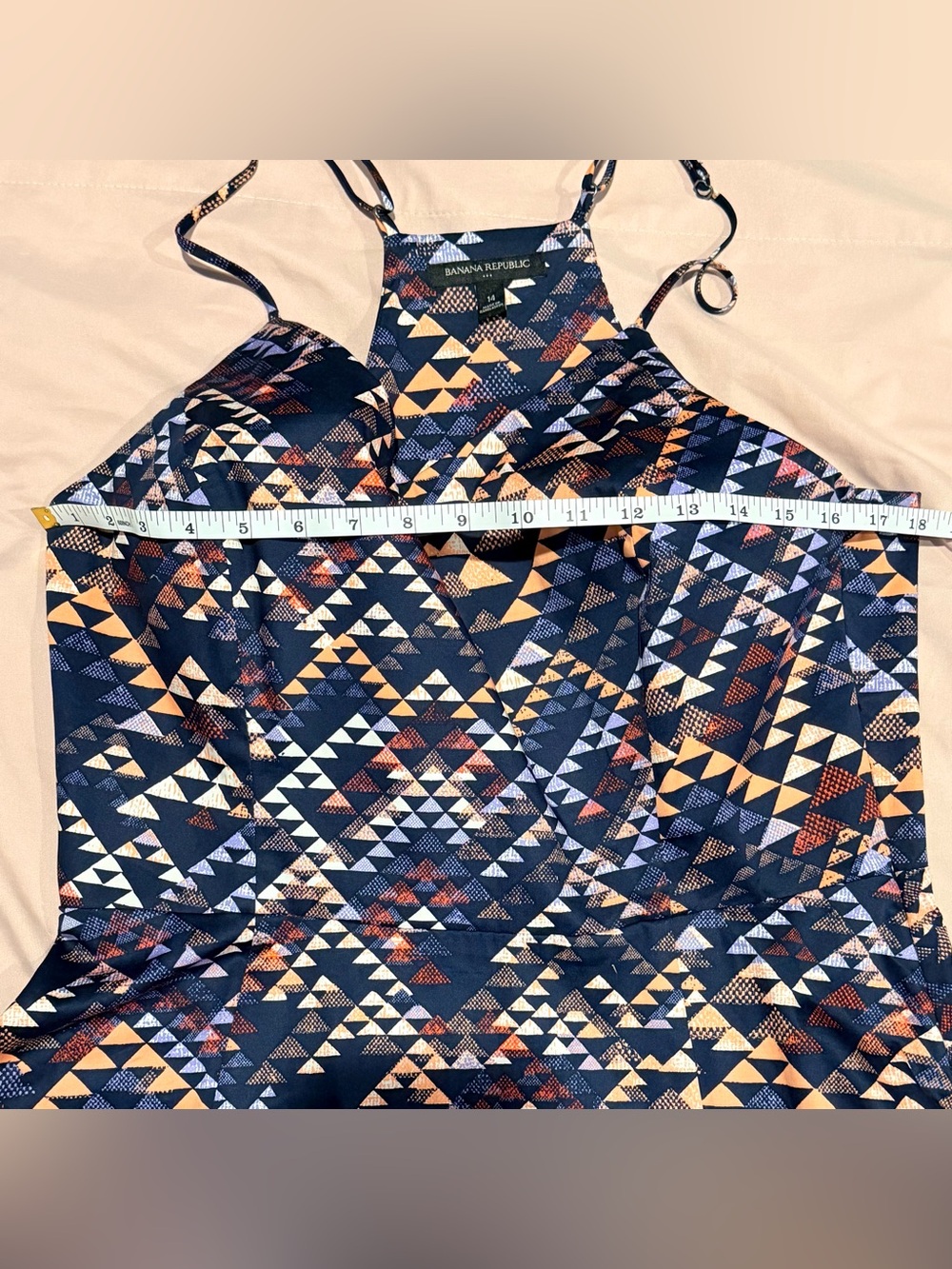 Banana Republic Geometric‎ Triangle Halter Dress Navy/Orange Fit/Flare Size  14 - Picture 3 of 9